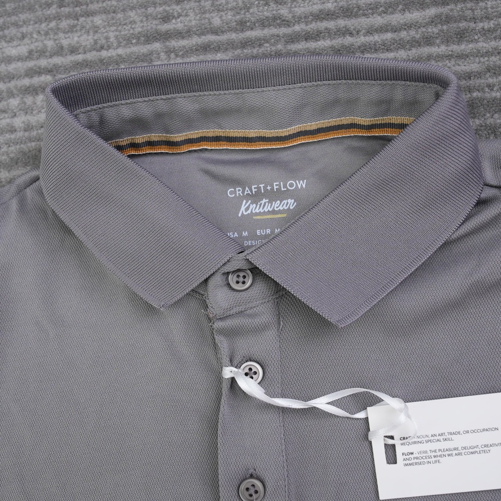Craft + Flow Knitwear Mens Gray Short Sleeve Polo Shirt Size Medium NWT - Picture 8 of 12